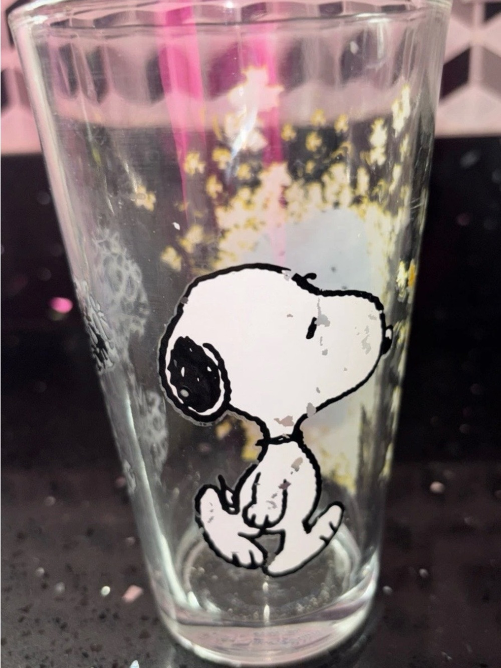 Clear Glass Tumbler Zak Peanuts with White & Black Snoopy Illustration